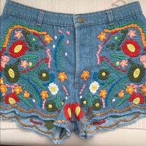 Embroidered jean shorts